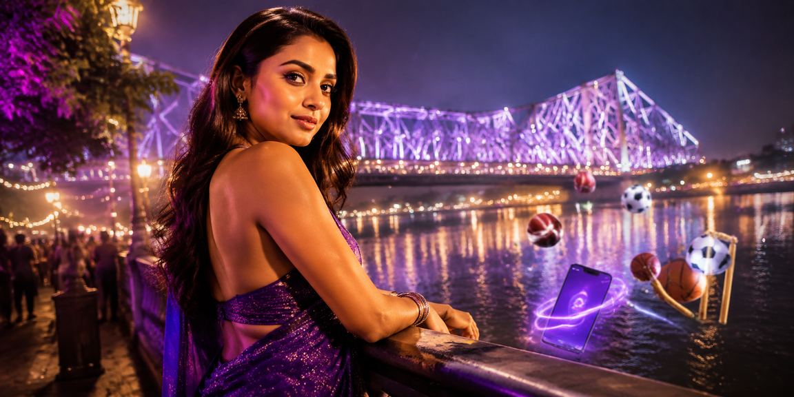 Kolkata Howrah Bridge Night with Sports Betting Theme